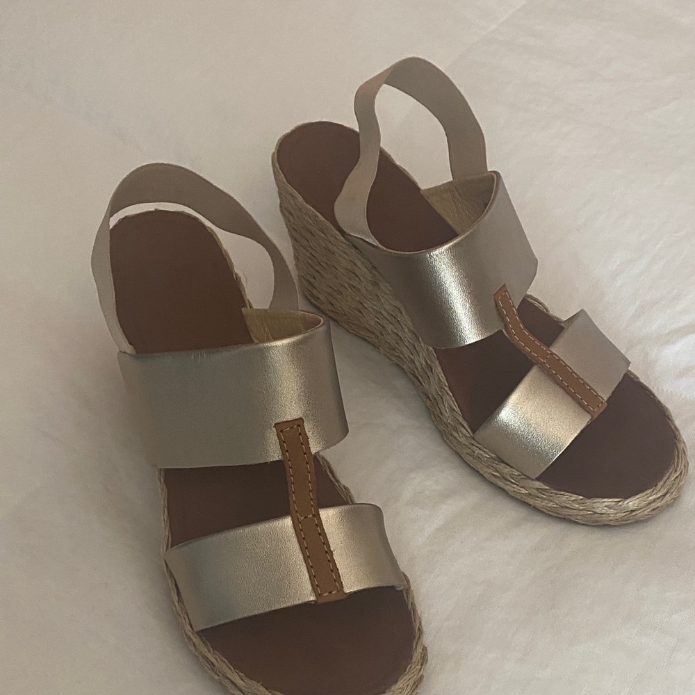 OluKai Metallic Tan Wedge Sandals